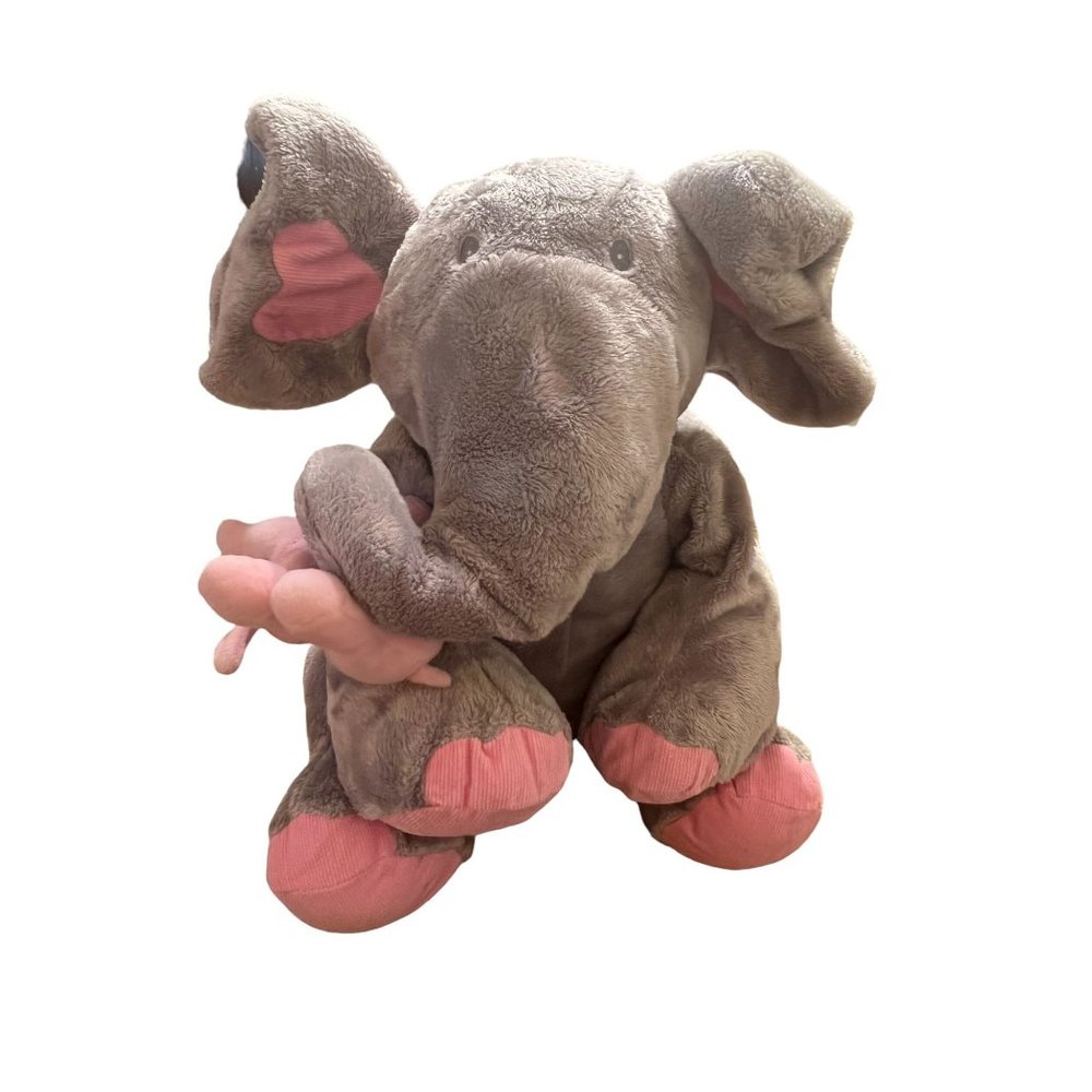 Animal Alley Elephant and Baby Floppy plush sewn eyes gray pink 15"